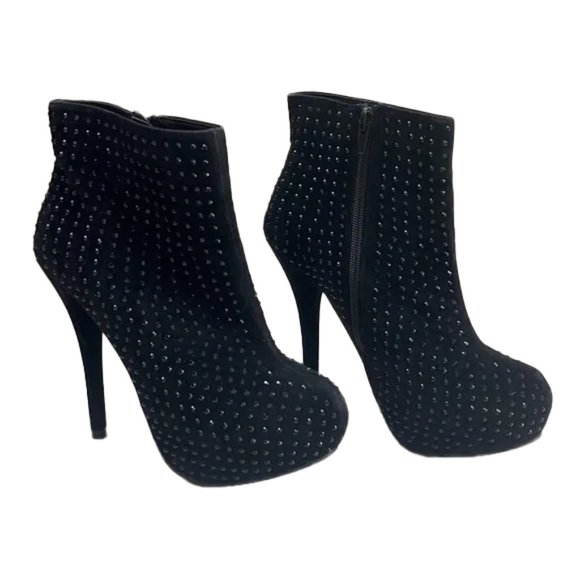 Shoes - UN-SENSORED Black Velvet Stiletto Rhinestones ankle-booties 7.5 🔥